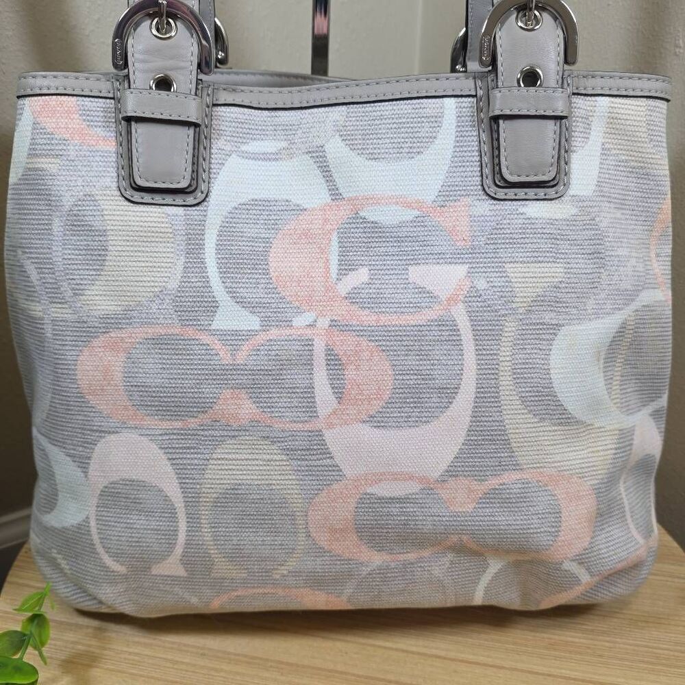 Coach Soho Signature Optic Linen North South Tote with Matching Wallet - Picture 6 of 16